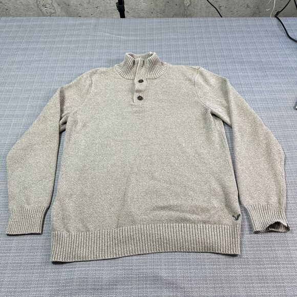 American Eagle Outfitters Sweater Mens XL Tall Athletic Fit Tan 1/4 Zip Button * - Picture 1 of 8